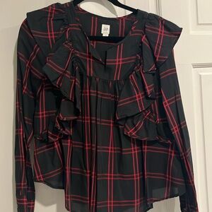 Jcrew Plaid Ruffle Top